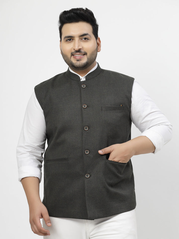 Plus Size Mandarin Collar Woven Nehru Jacket