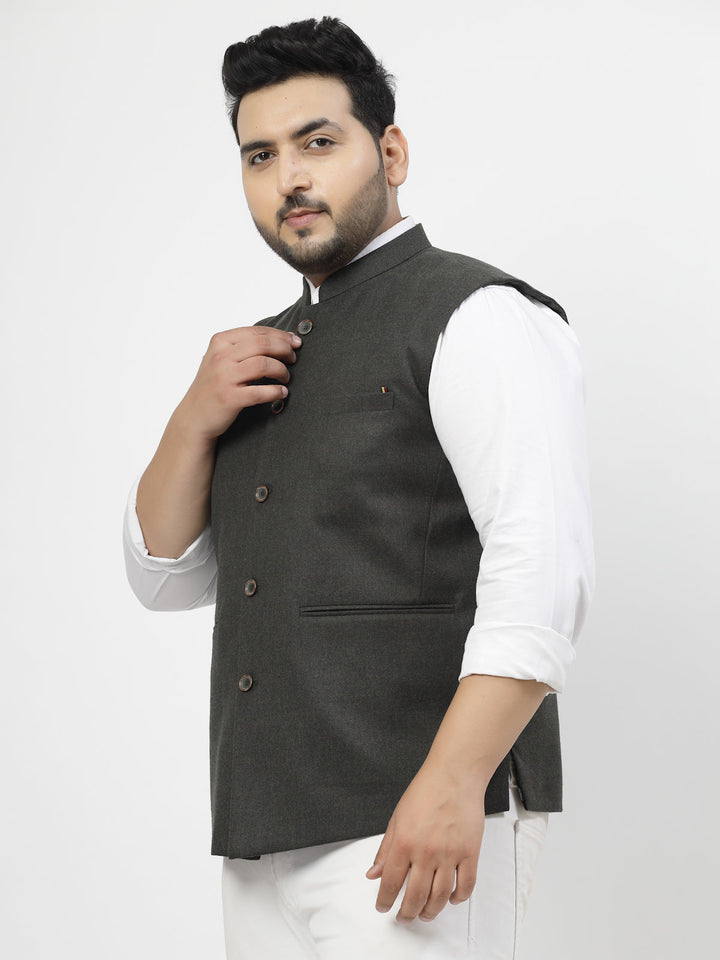 Plus Size Mandarin Collar Woven Nehru Jacket