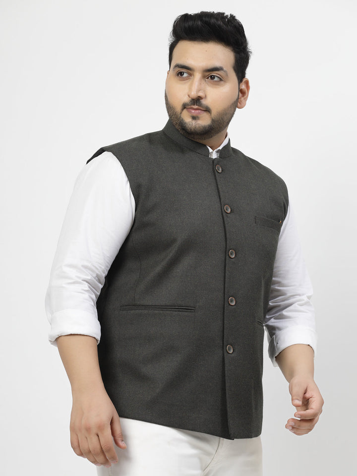Plus Size Mandarin Collar Woven Nehru Jacket