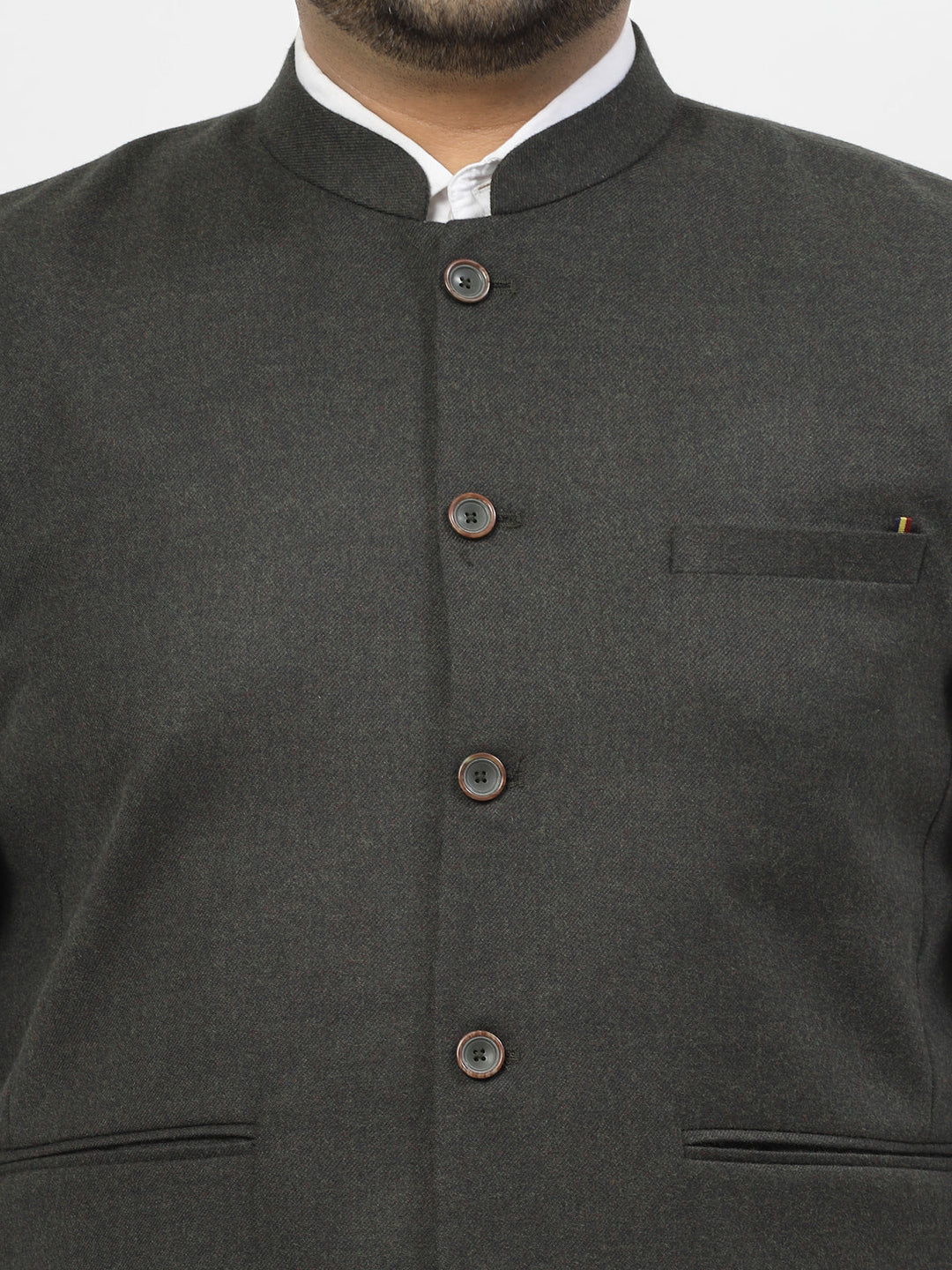 Plus Size Mandarin Collar Woven Nehru Jacket