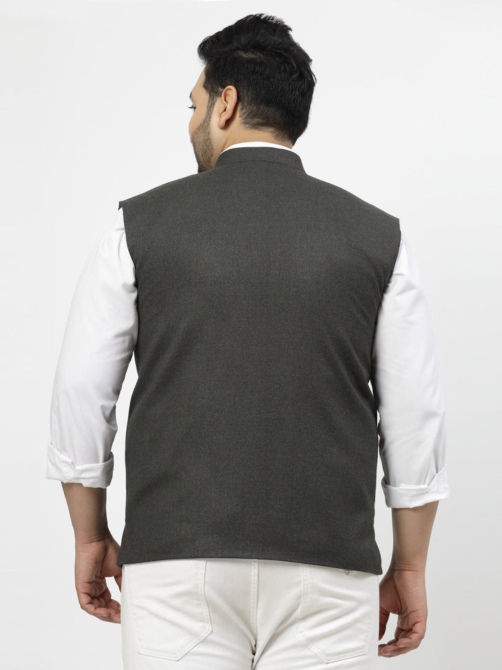 Plus Size Mandarin Collar Woven Nehru Jacket