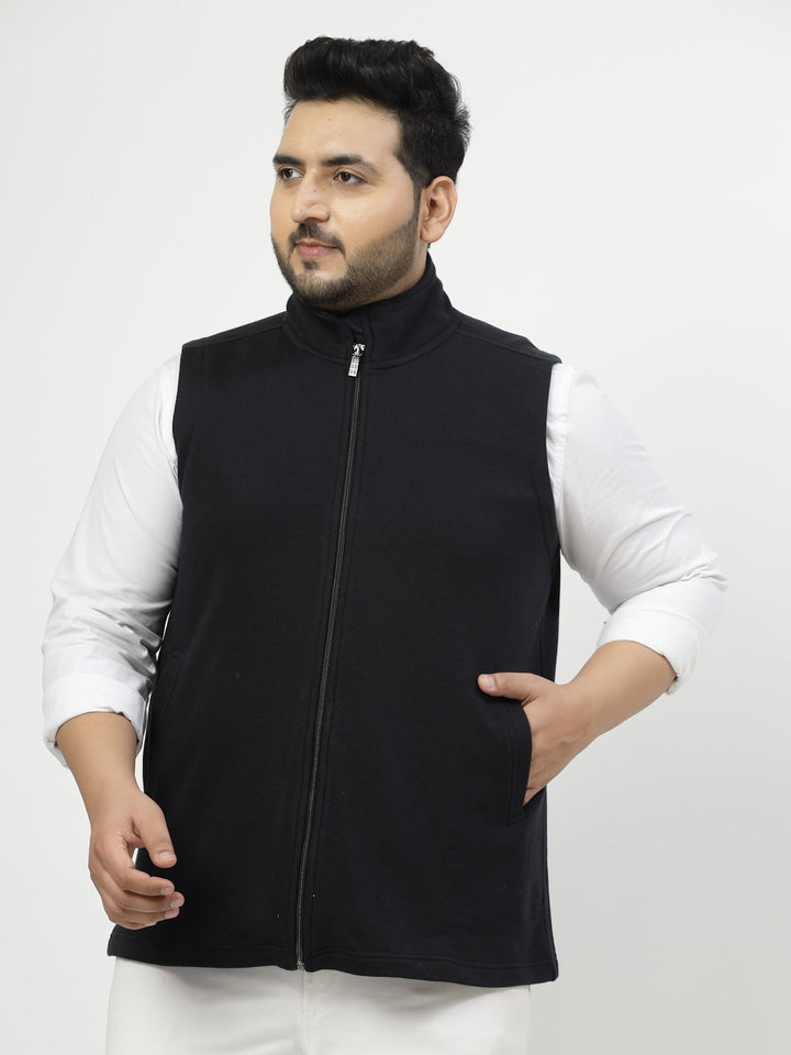 Plus Size Men Geometric Striped Fleece Longline Tailored Jacket