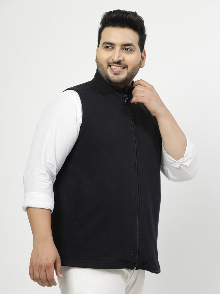 Plus Size Men Geometric Striped Fleece Longline Tailored Jacket