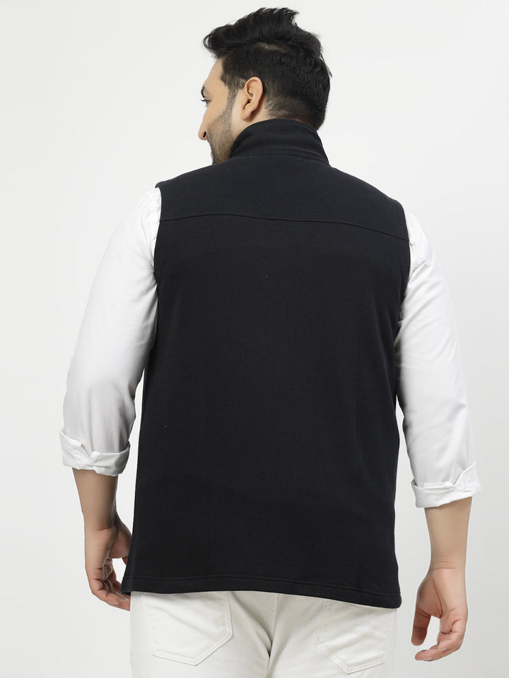 Plus Size Men Geometric Striped Fleece Longline Tailored Jacket