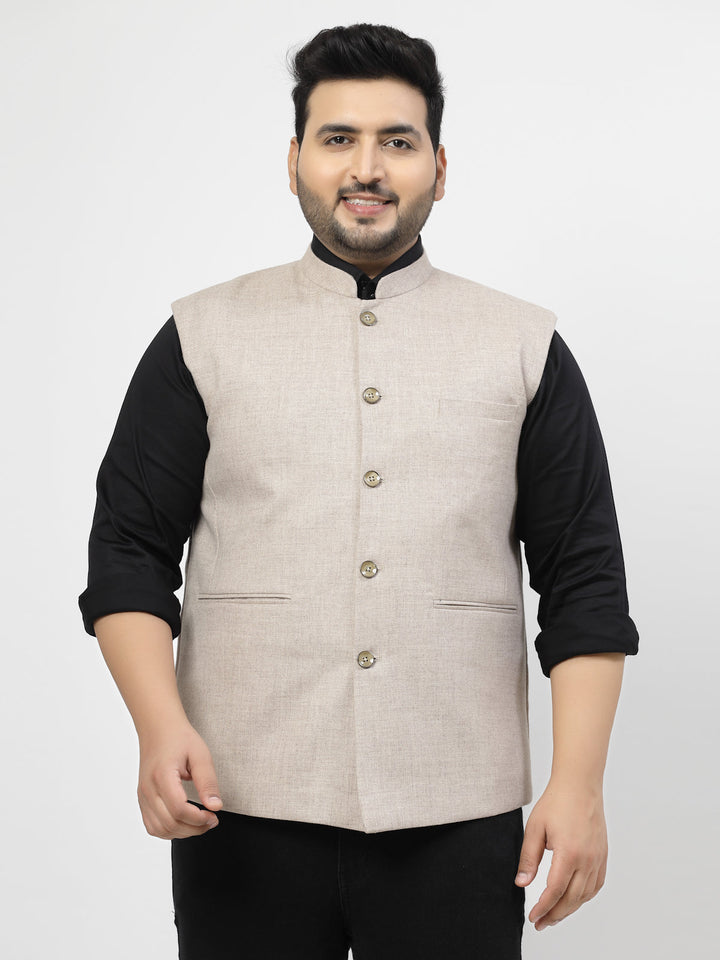 Plus Size Mandarin Collar Woven Nehru Jacket