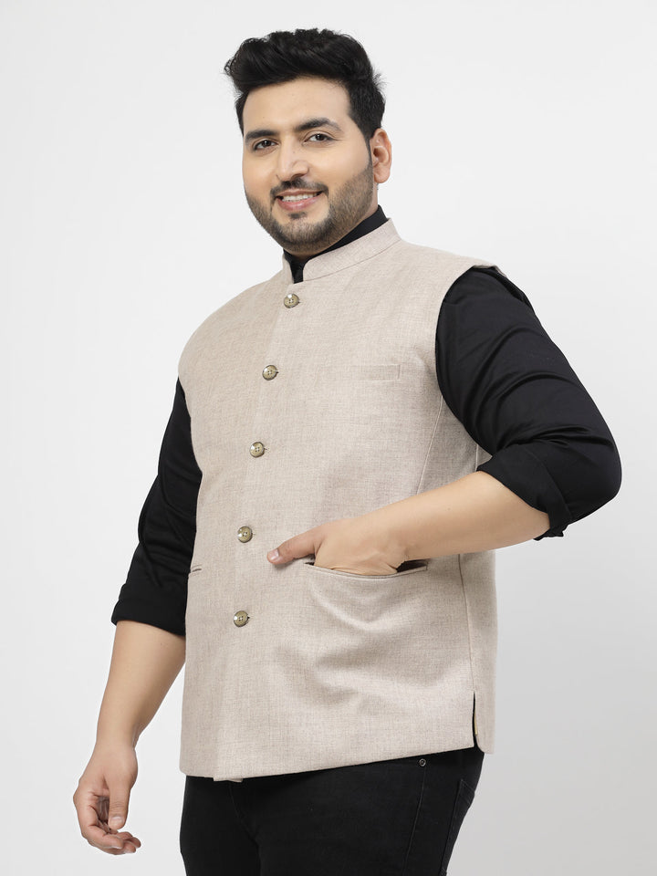 Plus Size Mandarin Collar Woven Nehru Jacket