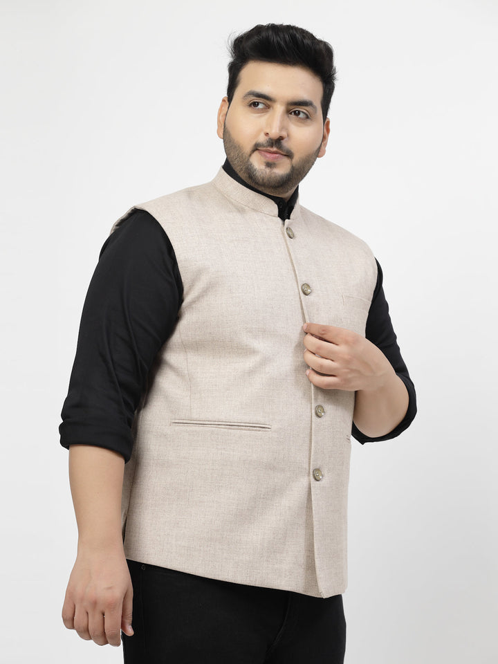 Plus Size Mandarin Collar Woven Nehru Jacket