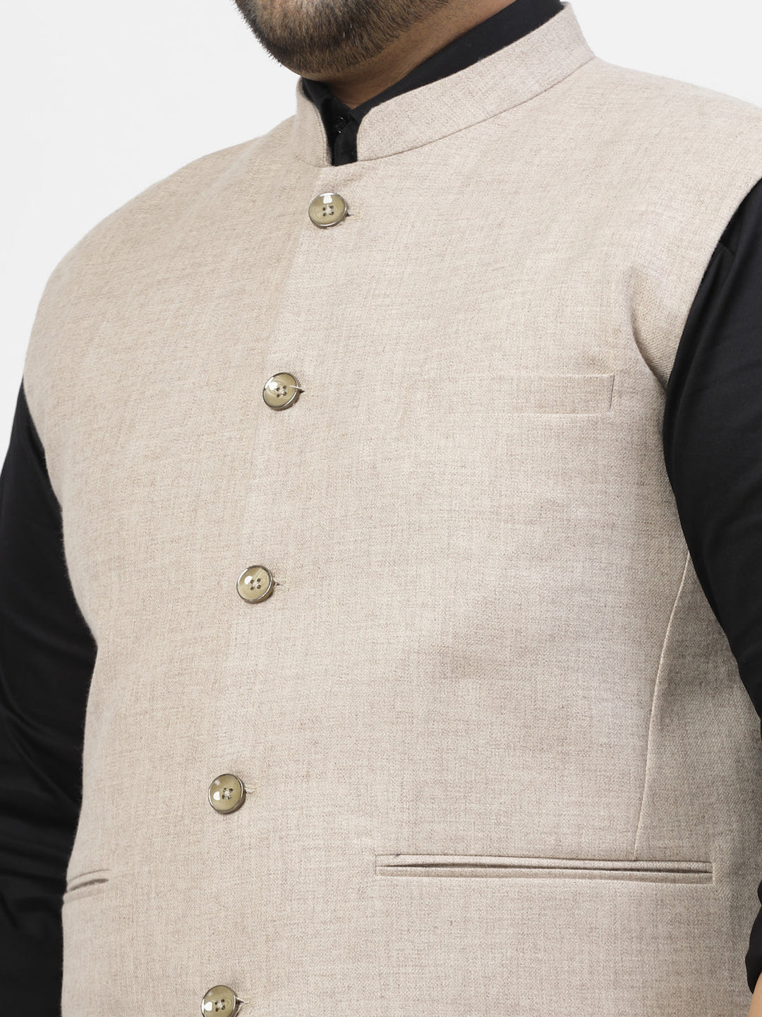 Plus Size Mandarin Collar Woven Nehru Jacket