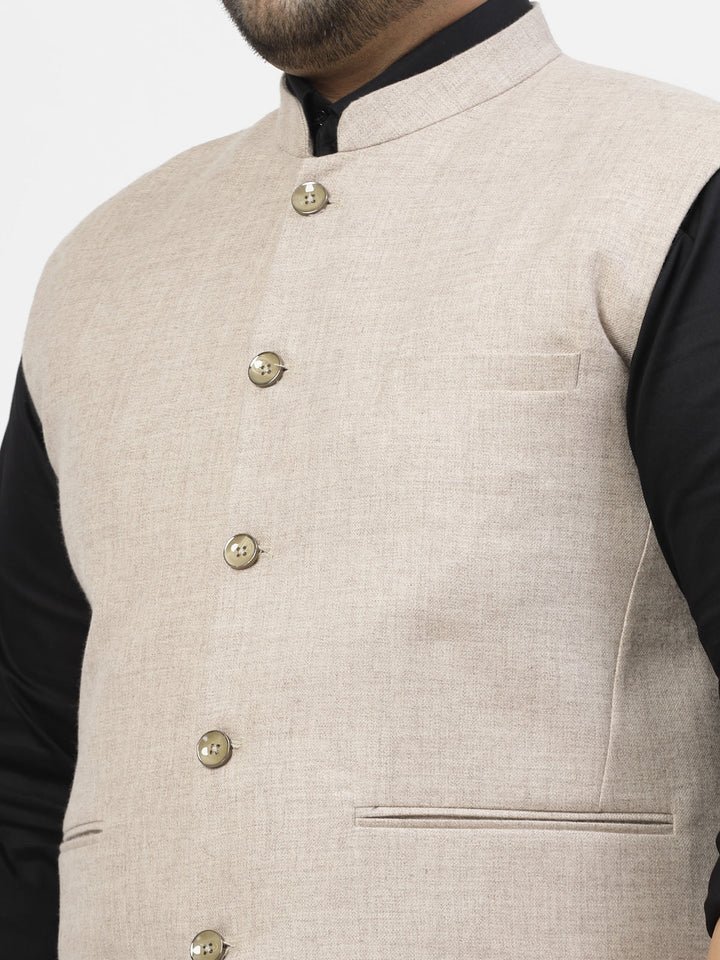 Plus Size Mandarin Collar Woven Nehru Jacket