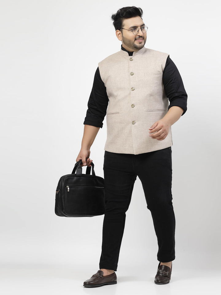 Plus Size Mandarin Collar Woven Nehru Jacket