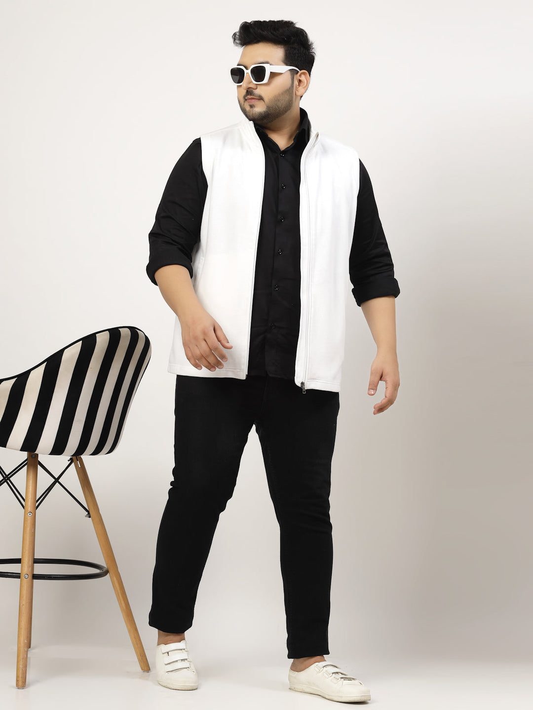 Plus Size Men Checked Fleece Longline Tailored Jacket