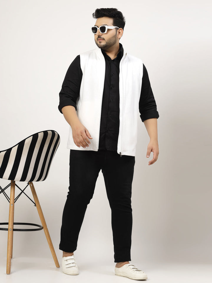Plus Size Men Checked Fleece Longline Tailored Jacket
