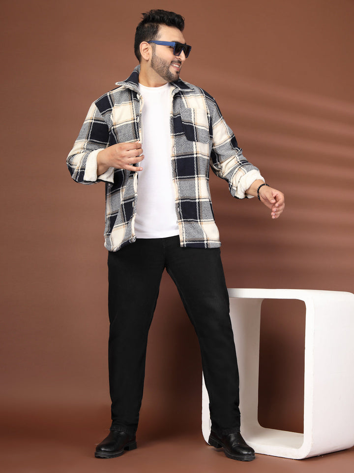 Plus Size Spread Collar Checked Tailored Jacket