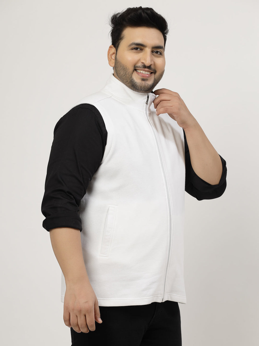 Plus Size Men Checked Fleece Longline Tailored Jacket