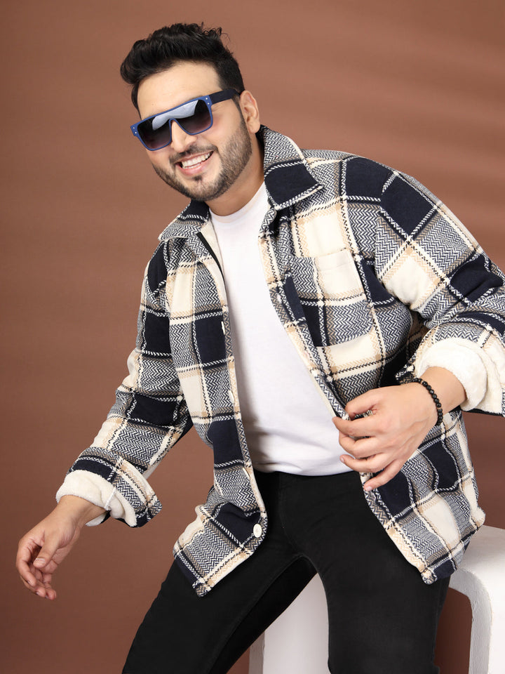 Plus Size Spread Collar Checked Tailored Jacket