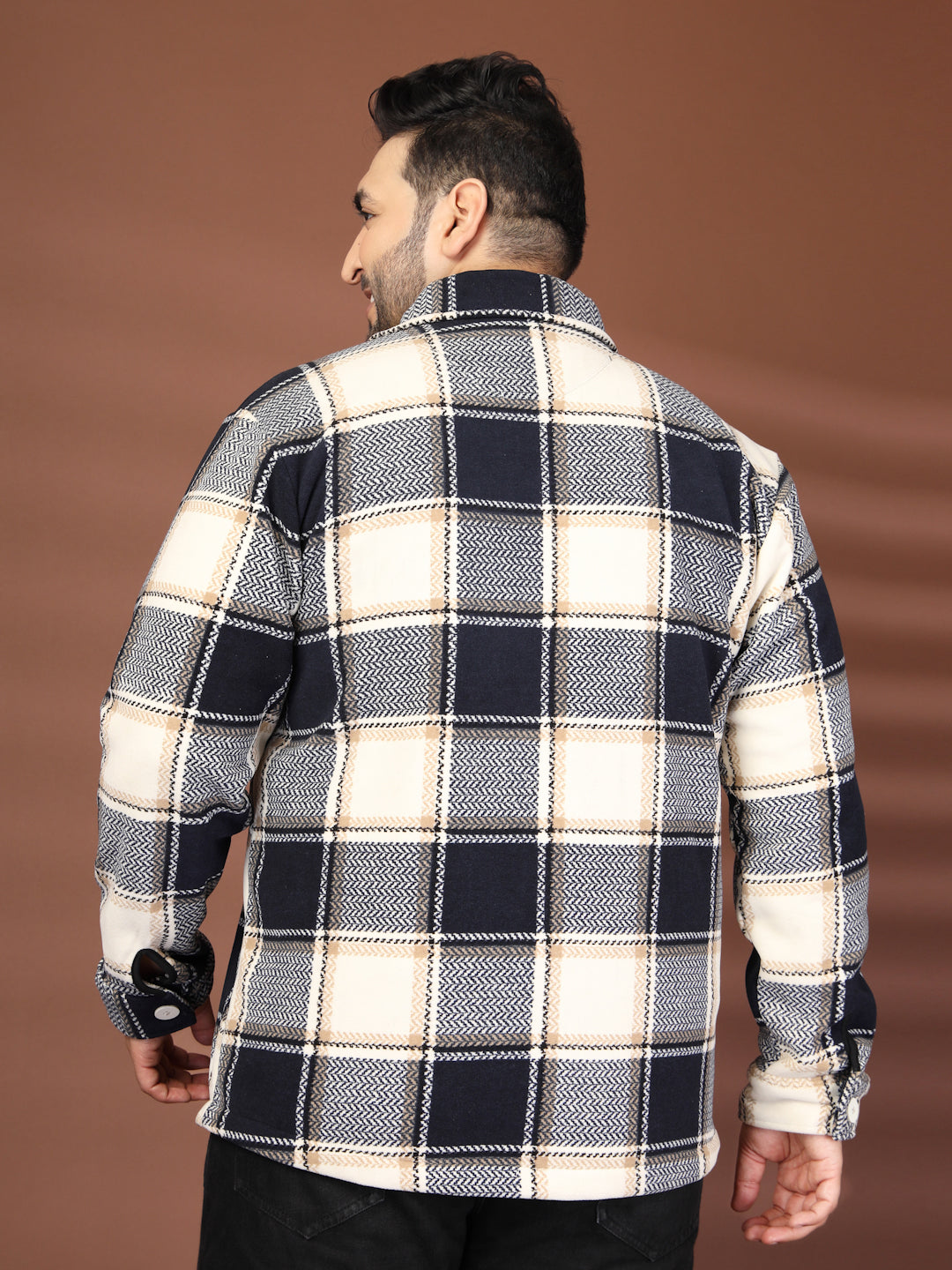 Plus Size Spread Collar Checked Tailored Jacket