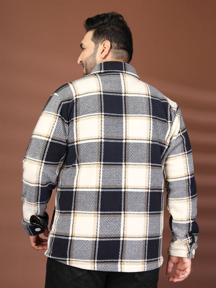 Plus Size Spread Collar Checked Tailored Jacket