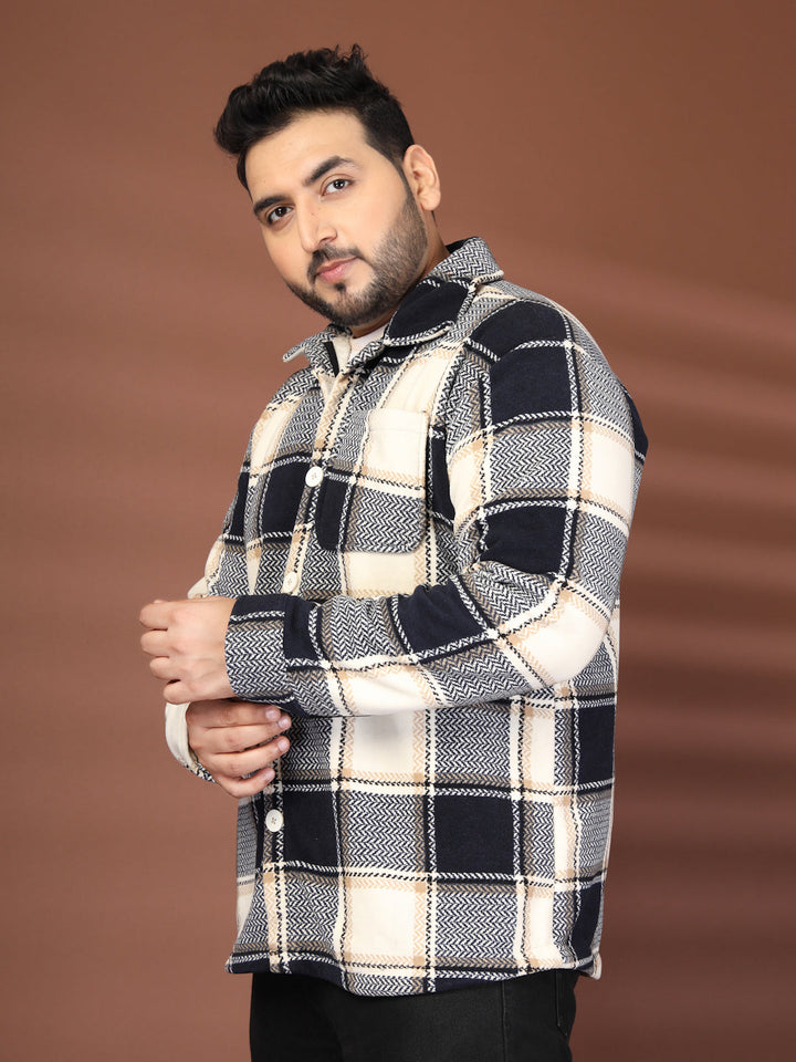 Plus Size Spread Collar Checked Tailored Jacket