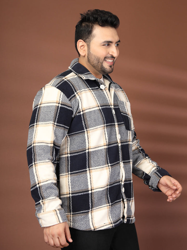 Plus Size Spread Collar Checked Tailored Jacket