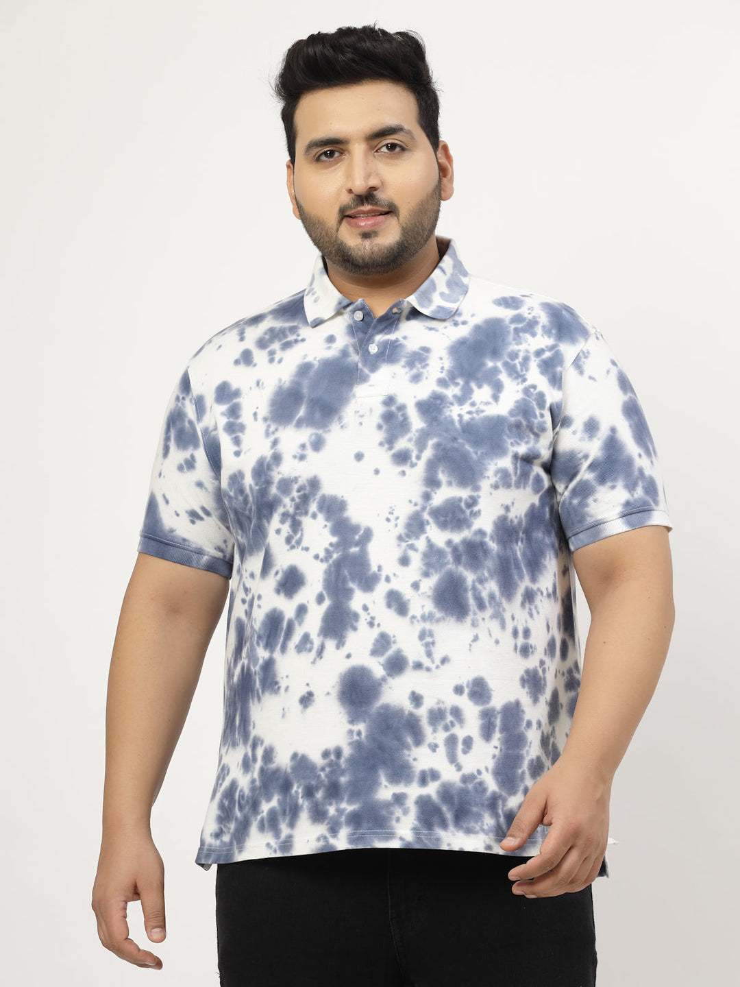 Plus Size Men Floral Printed Polo Collar T-shirt
