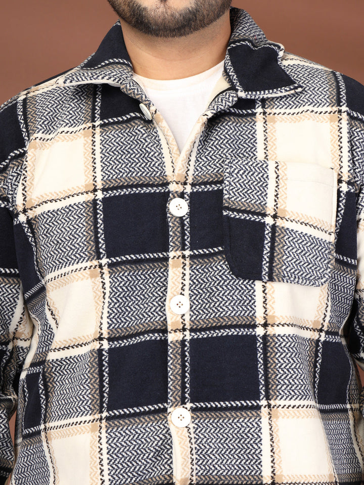 Plus Size Spread Collar Checked Tailored Jacket