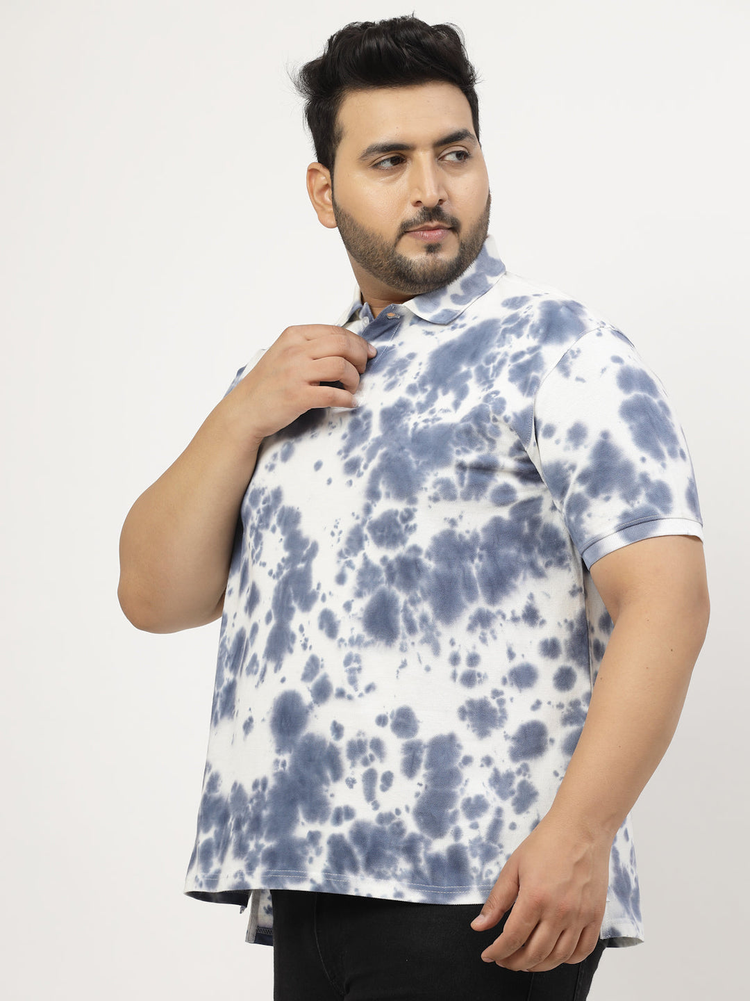 Plus Size Men Floral Printed Polo Collar T-shirt