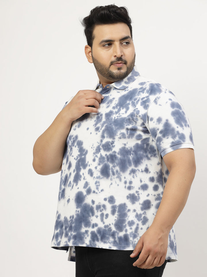 Plus Size Men Floral Printed Polo Collar T-shirt