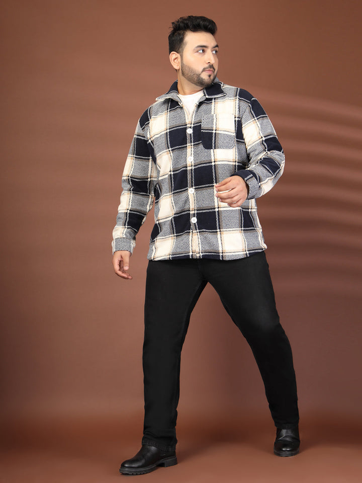 Plus Size Spread Collar Checked Tailored Jacket