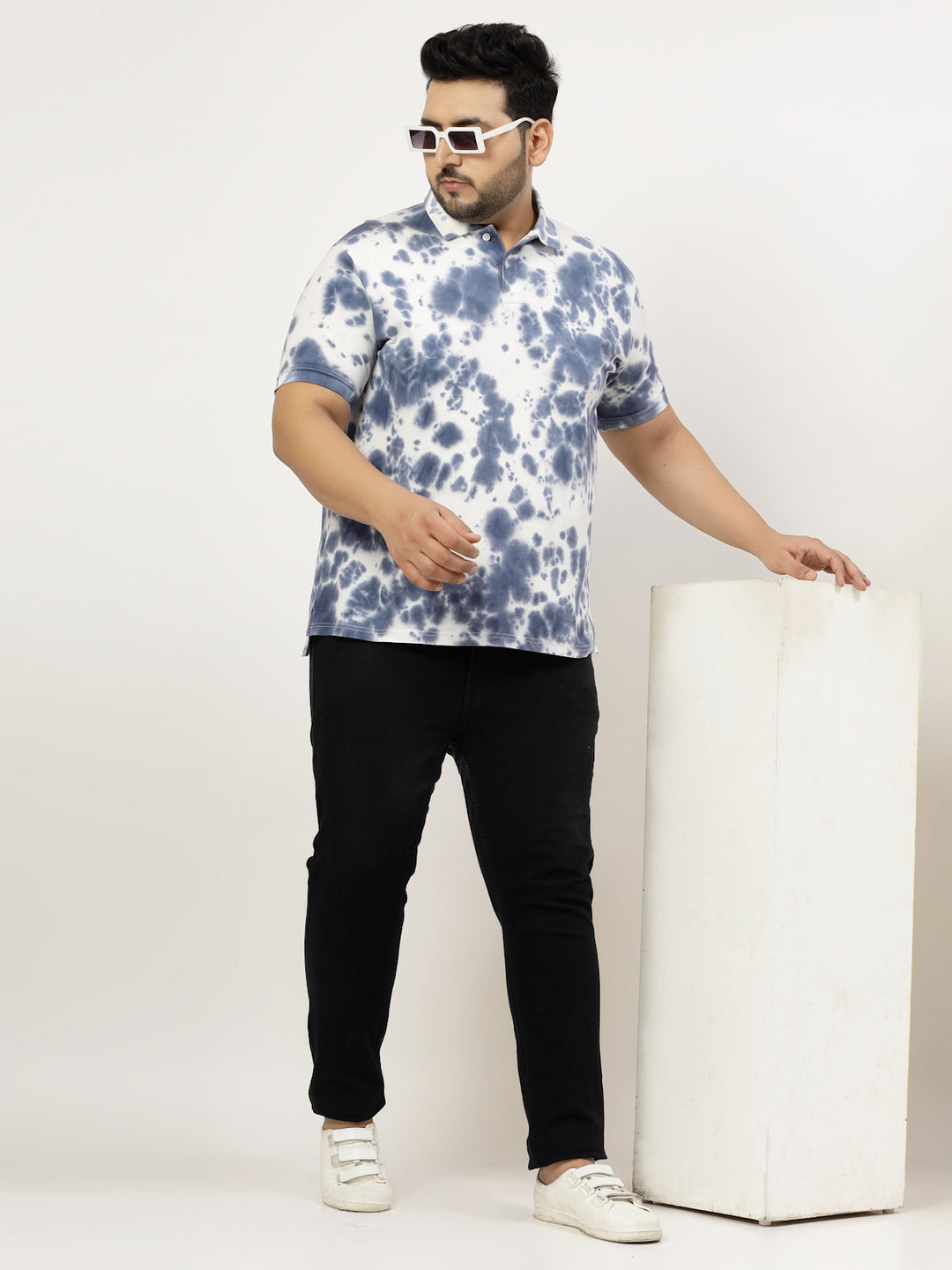 Plus Size Men Floral Printed Polo Collar T-shirt