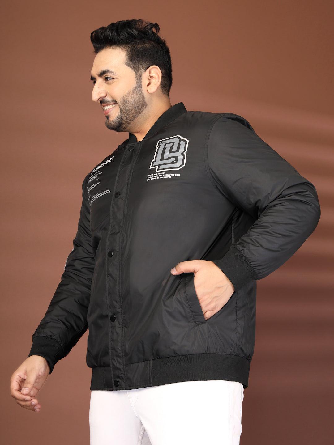 Plus Size Mandarin Collar Open Front Jacket With Patchwork