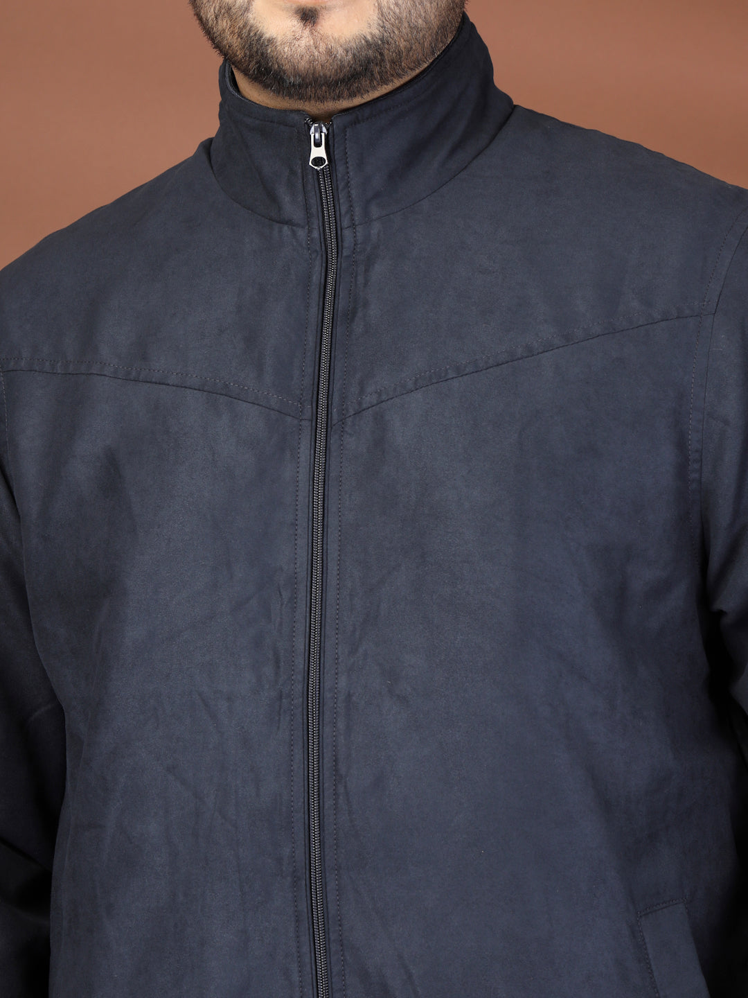 Plus Size Mock Collar Solid Bomber Jacket