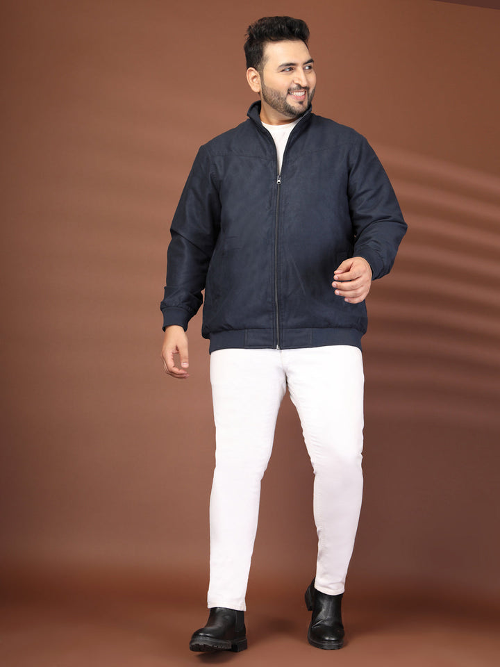 Plus Size Mock Collar Solid Bomber Jacket