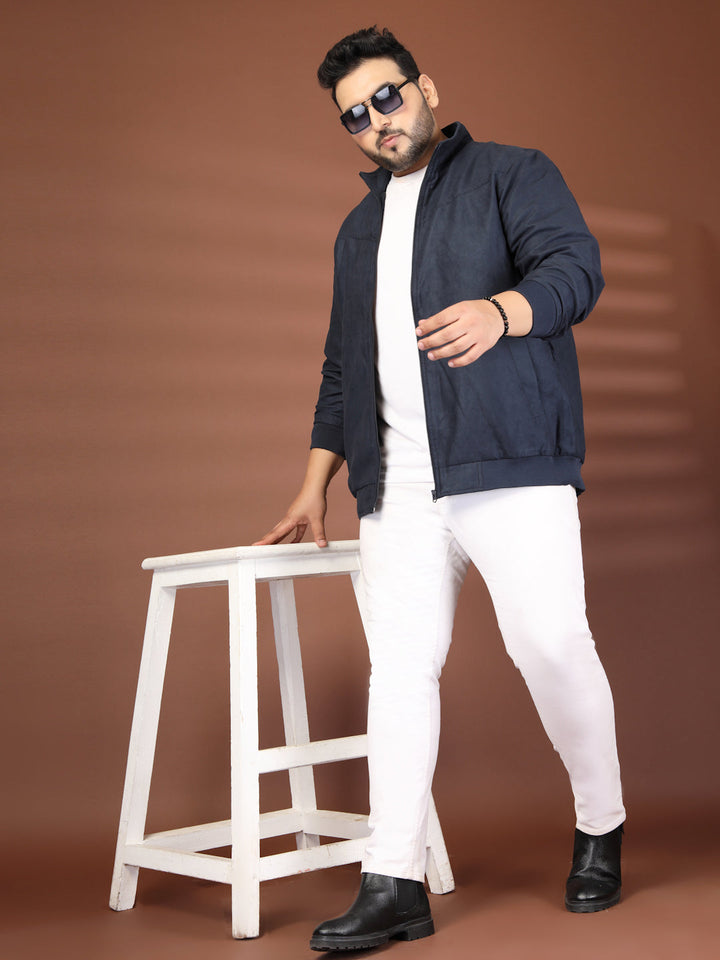 Plus Size Mock Collar Solid Bomber Jacket