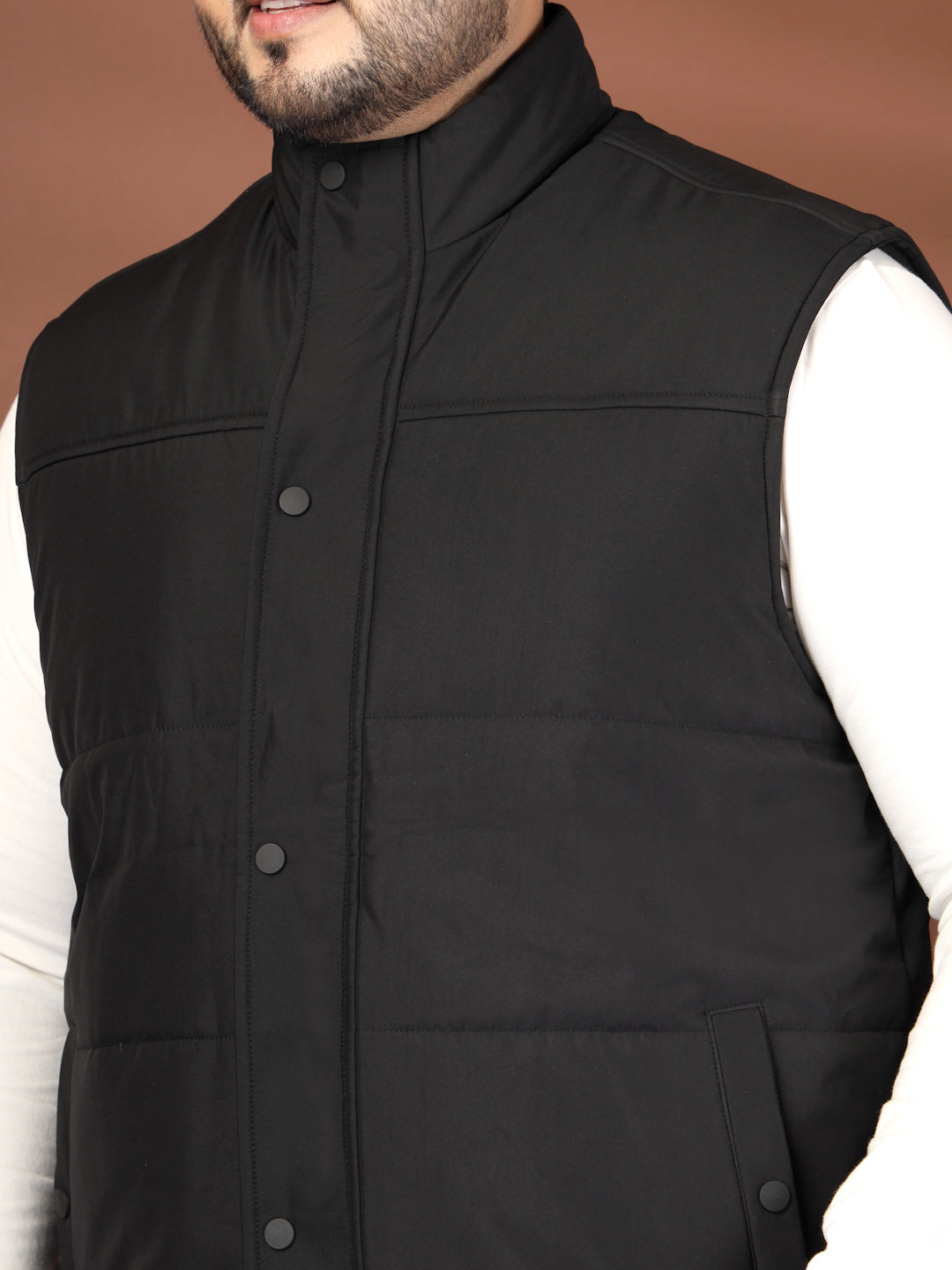 Plus Size Men Mock Collar Solid Gilet Jacket