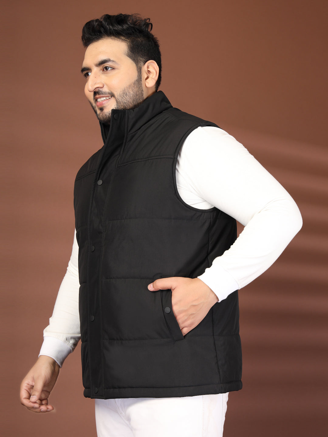 Plus Size Men Mock Collar Solid Gilet Jacket