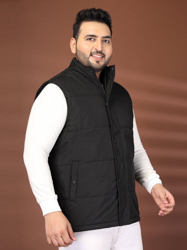 Plus Size Men Mock Collar Solid Gilet Jacket