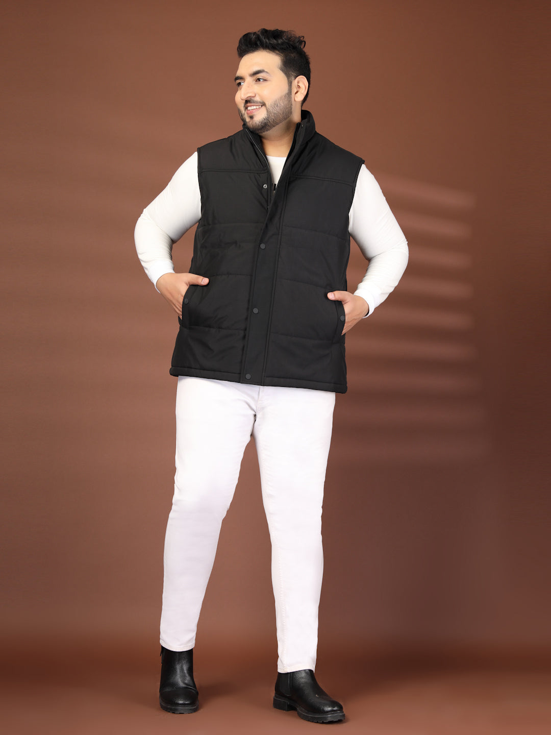 Plus Size Men Mock Collar Solid Gilet Jacket