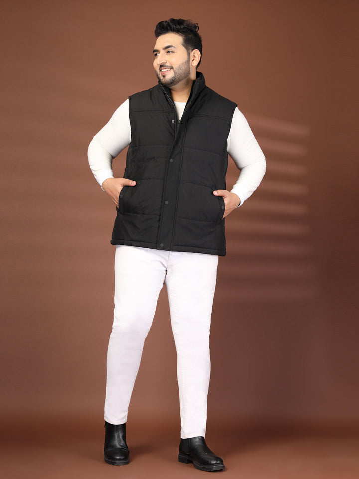 Plus Size Men Mock Collar Solid Gilet Jacket