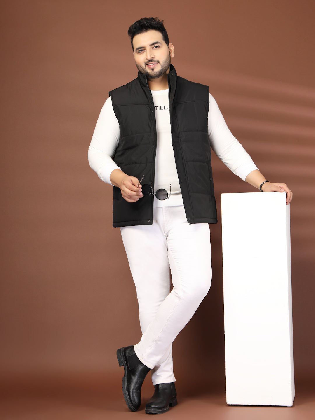 Plus Size Men Mock Collar Solid Gilet Jacket