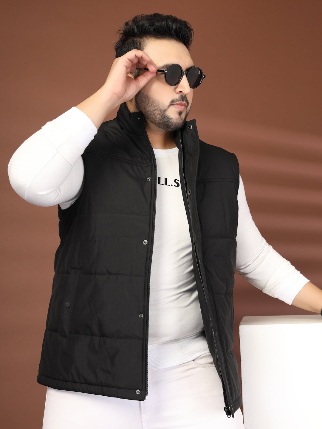 Plus Size Men Mock Collar Solid Gilet Jacket