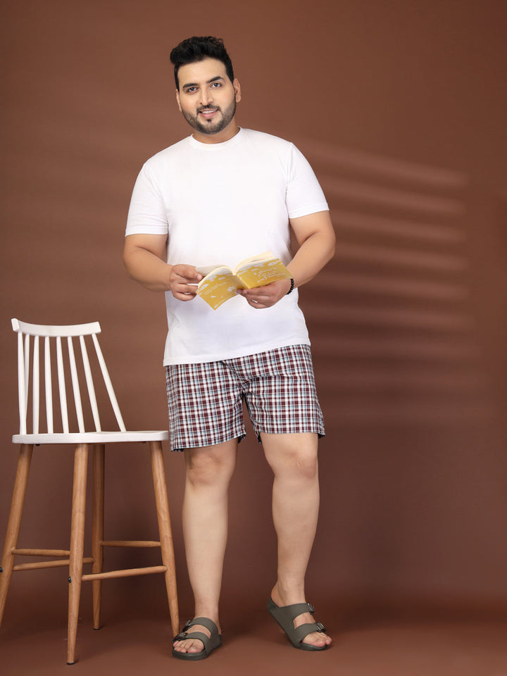 Plus Size Checked Cotton Mid-Rise Boxers