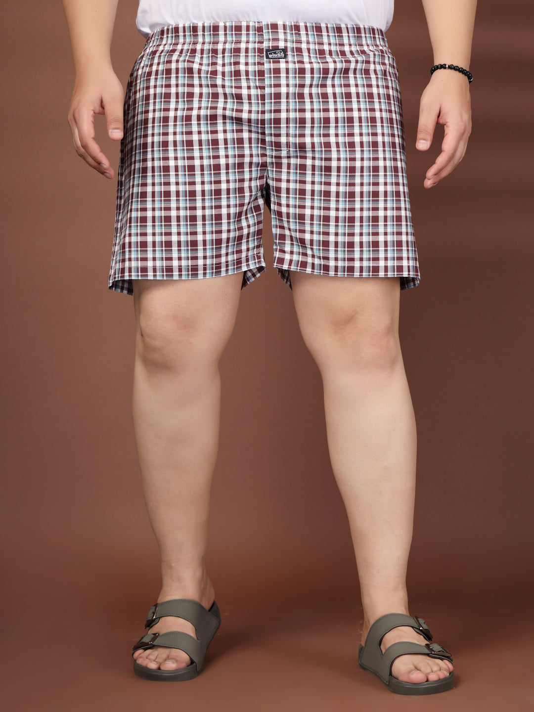 Plus Size Checked Cotton Mid-Rise Boxers