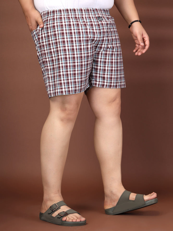 Plus Size Checked Cotton Mid-Rise Boxers