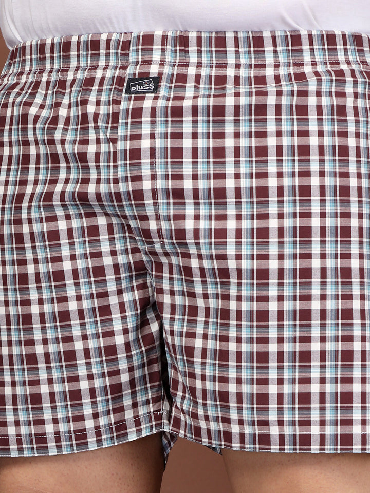 Plus Size Checked Cotton Mid-Rise Boxers