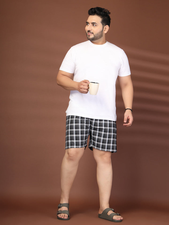 Plus Size Checked Cotton Mid-Rise Boxers