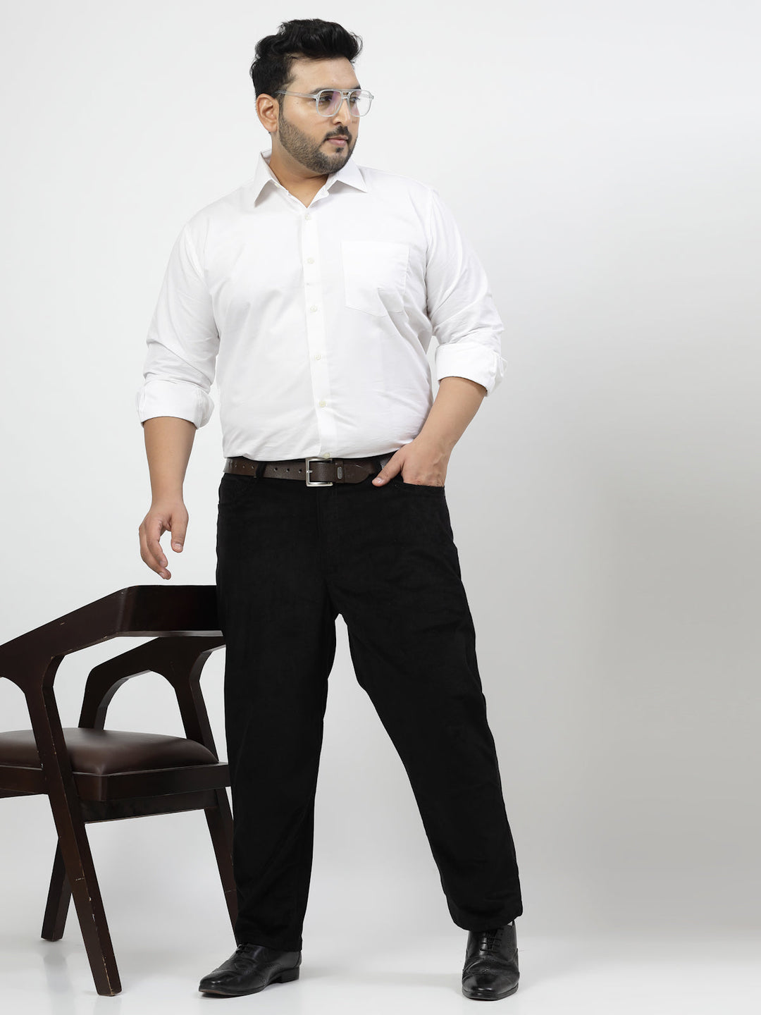 Plus Size Men Smart Fit Corduroy Chinos Trousers