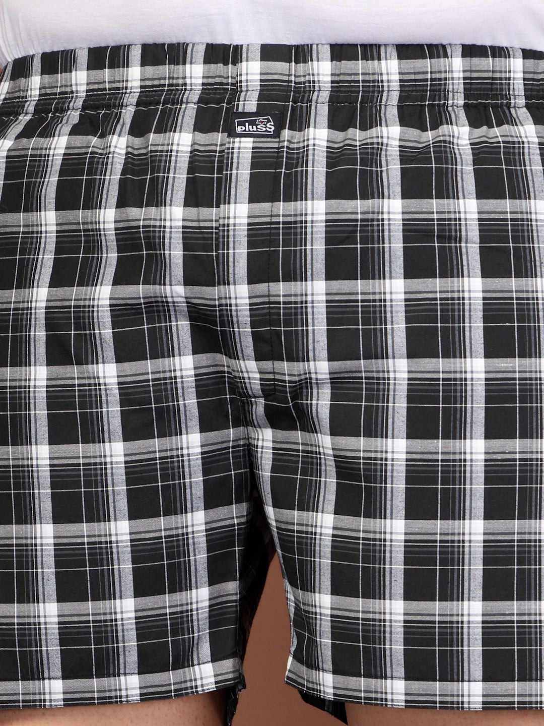 Plus Size Checked Cotton Mid-Rise Boxers