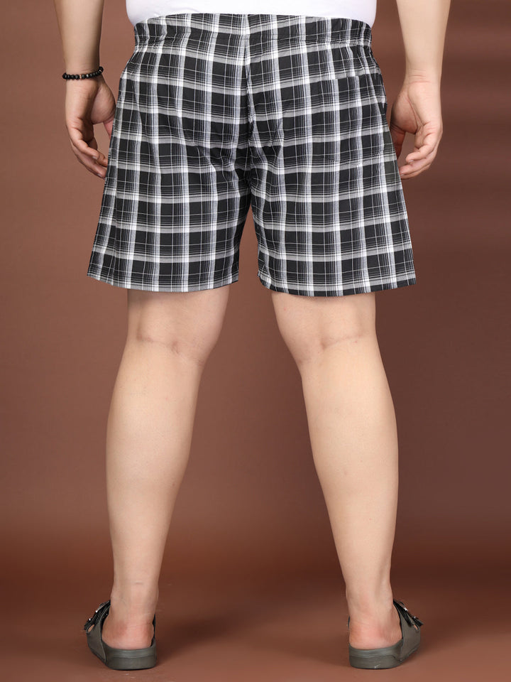 Plus Size Checked Cotton Mid-Rise Boxers