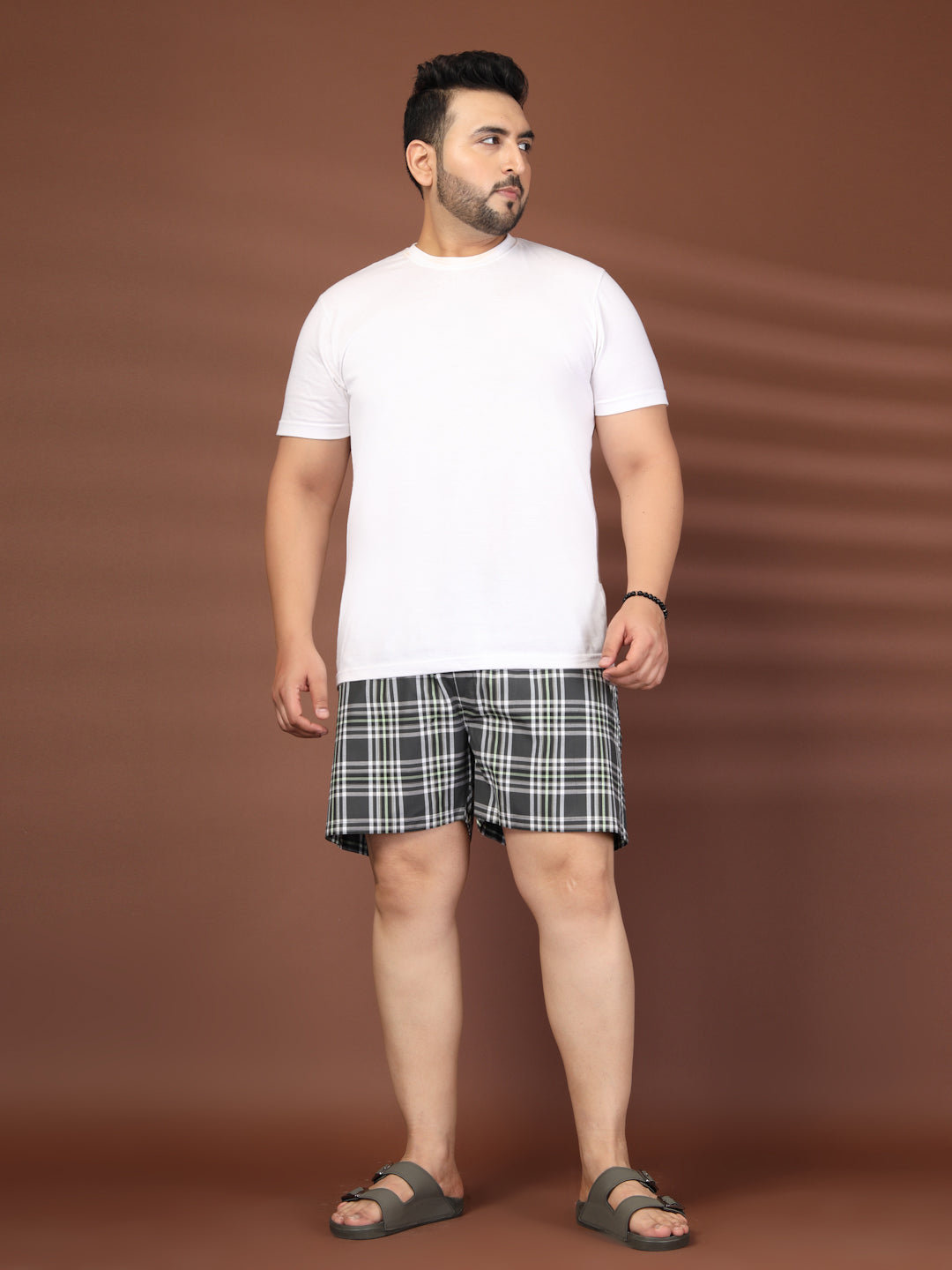 Plus Size Checked Cotton Mid-Rise Boxers