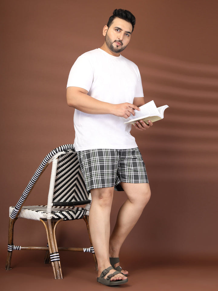 Plus Size Checked Cotton Mid-Rise Boxers